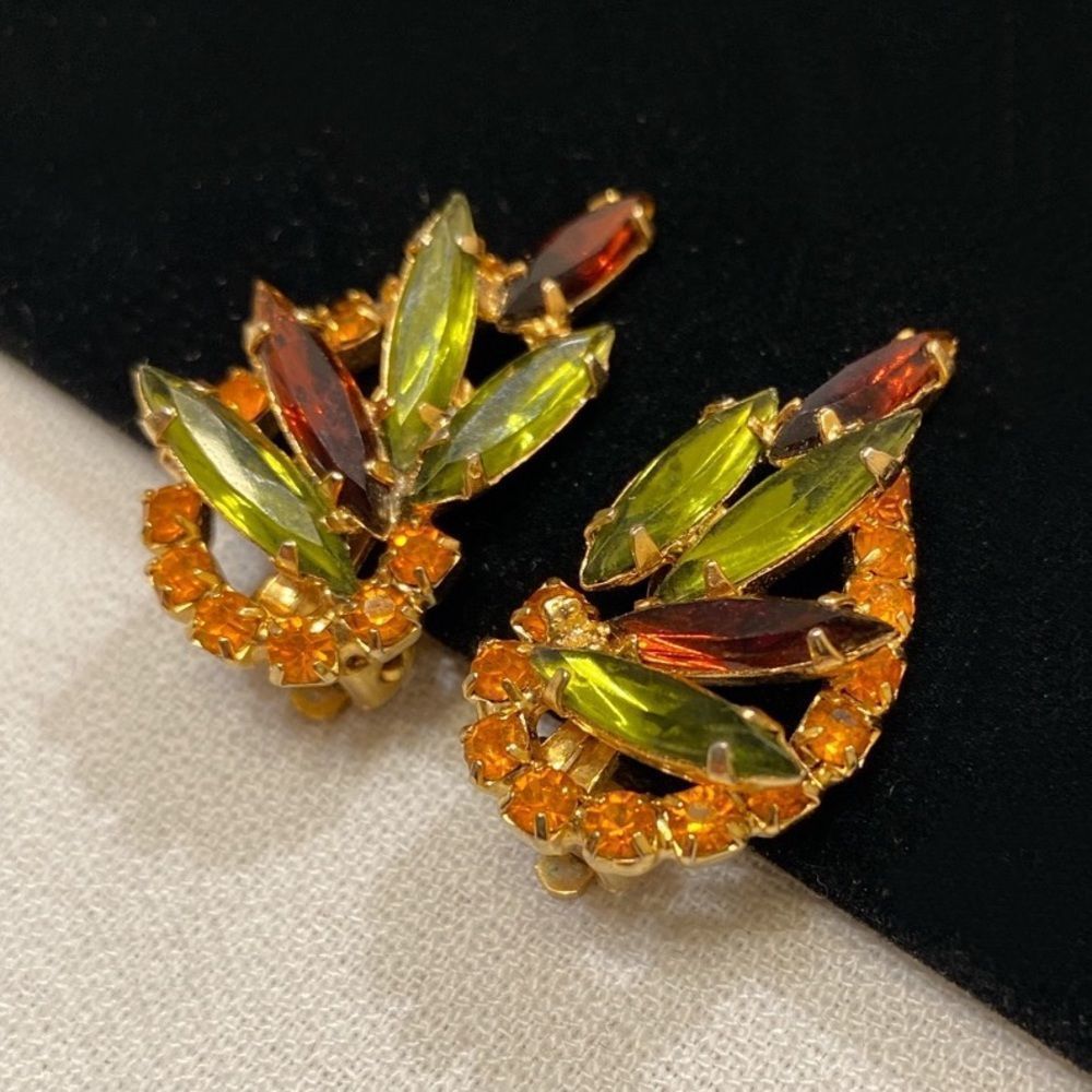 Vintage Juliana Navette And Round Rhinestone Crawler Earrings - Picture 10 of 15
